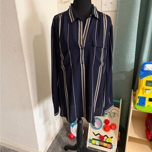 Ann Taylor Navy Blouse with Stripes